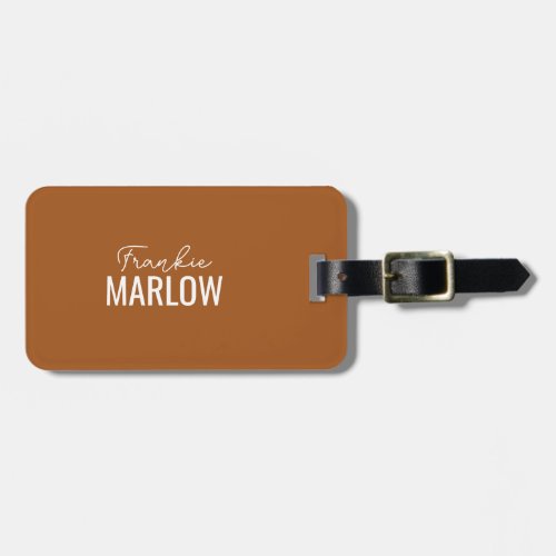 Elegant Minimalist Script Name Custom Terracotta Luggage Tag