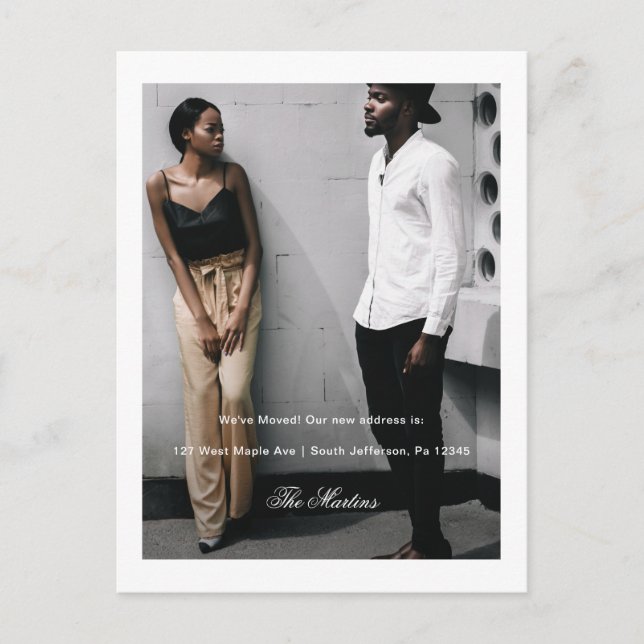 Elegant Minimalist Script New Address Photo Postcard (Front)