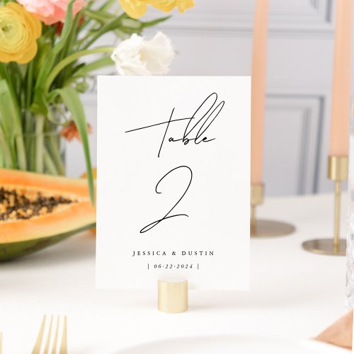 Elegant Minimalist Script Personalized Wedding Table Number