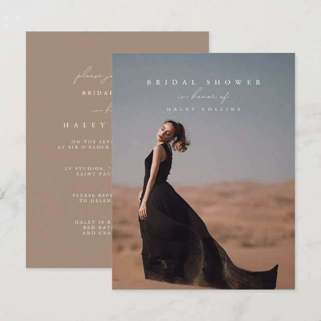 Elegant Minimalist Script Photo Chic Bridal Shower Invitation (Front/Back)
