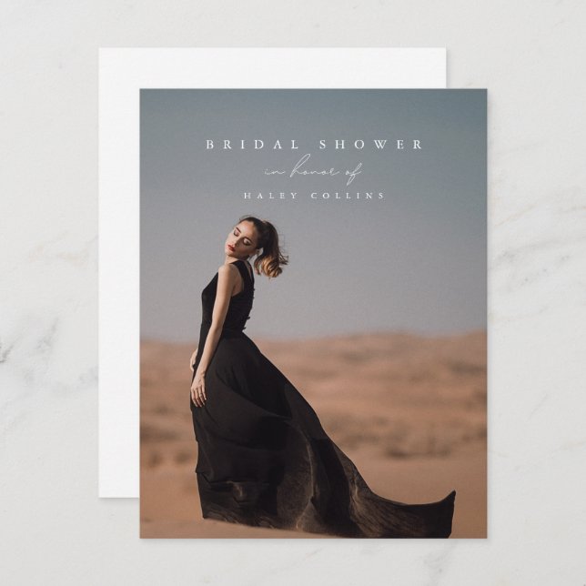 Elegant Minimalist Script Photo Chic Bridal Shower Invitation (Front/Back)