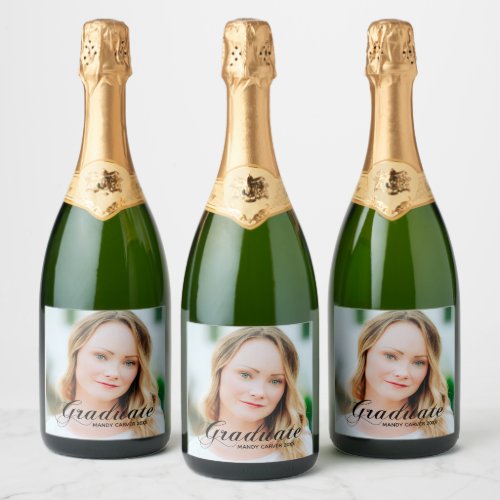 Elegant Minimalist Script Photo Graduation Party Sparkling Wine Label