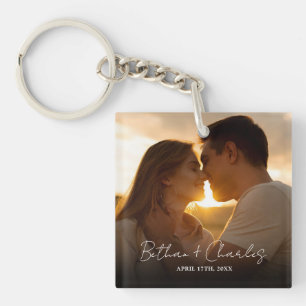 Elegant Minimalist Script Photo Keychain