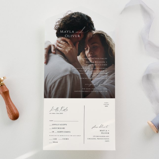 Elegant Minimalist Script Photo Seal and Send All In One Invitation (Creator Uploaded)
