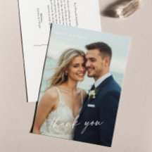 Elegant Minimalist Script Photo Wedding Postcard