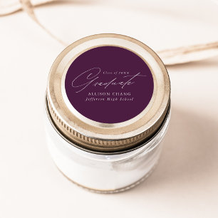 Elegant Minimalist Script Purple Graduation Classic Round Sticker