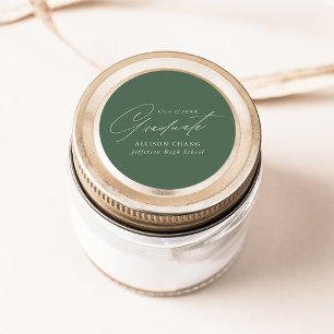 Elegant Minimalist Script Sage Green Graduation Classic Round Sticker