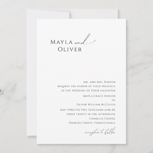 Elegant Minimalist Script Traditional Wedding Invi Invitation | Zazzle