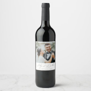 Elegant Minimalist Script Typography Wedding Wine Label