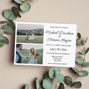 elegant minimalist script wedding 2 photos collage invitation