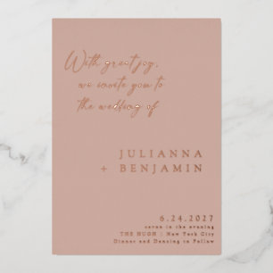 Elegant Minimalist Script Wedding Blush Rose Gold Foil Invitation