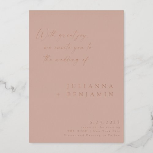 Elegant Minimalist Script Wedding Blush Rose Gold Foil Invitation