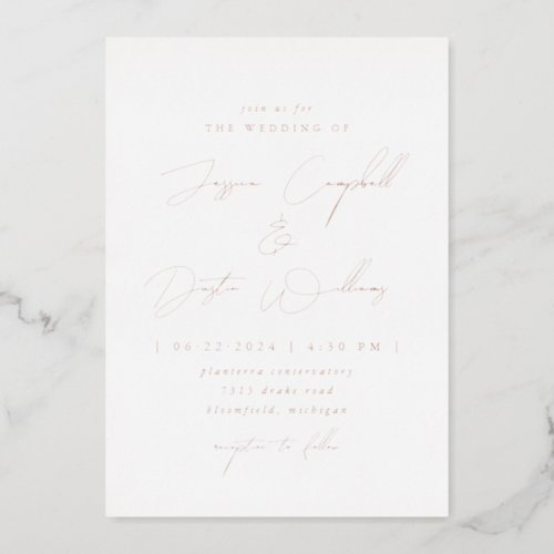 Elegant Minimalist Script Wedding Foil Invitation