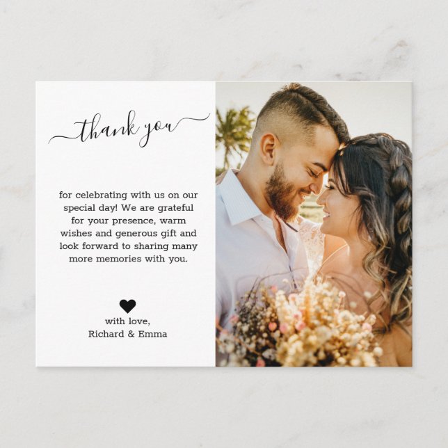 elegant Minimalist Script Wedding Photo Thank You Postcard (Front)