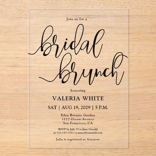 Elegant Minimalist Scripture Bridal Brunch Acrylic Invitations (Front)