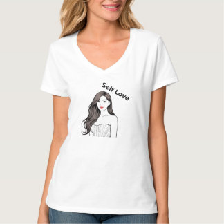  Elegant Minimalist Self Love Woman Line Art Pink  T-Shirt