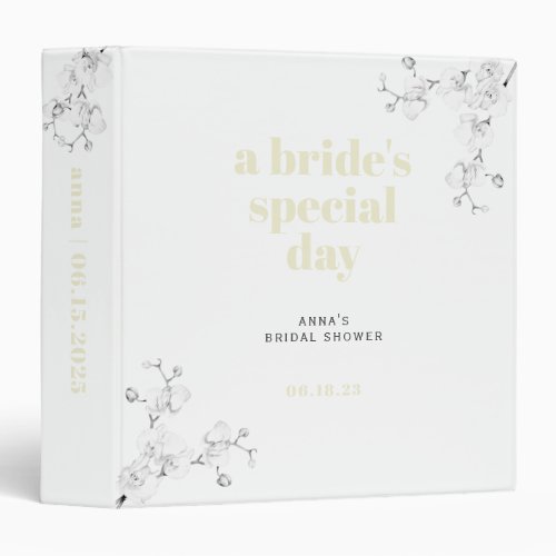 Elegant Minimalist Shell Orchids Bridal Shower Day 3 Ring Binder