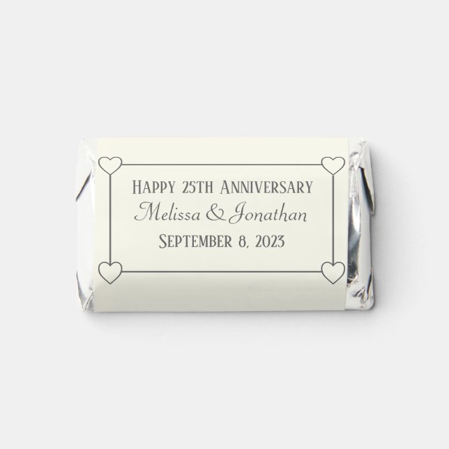 Elegant Minimalist Silver 25th Anniversary Hearts Hershey's Miniatures (Front)
