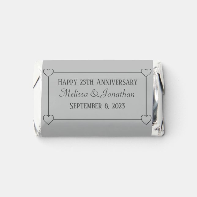 Elegant Minimalist Silver 25th Anniversary Hearts Hershey's Miniatures (Front)