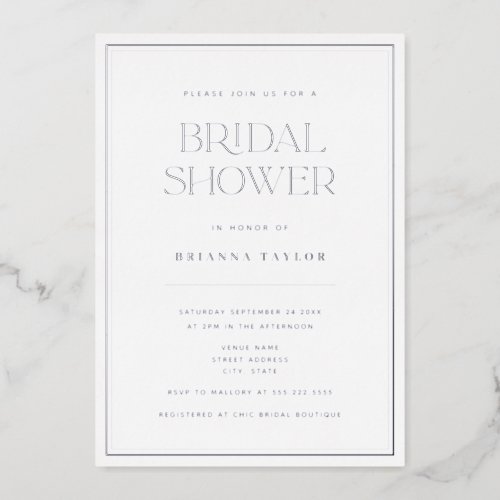 Elegant Minimalist Silver Foil Bridal Shower Foil Invitation