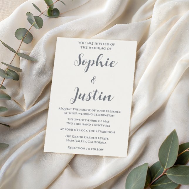 Elegant Minimalist Silver Gray Script Wedding Invitation (Creator Uploaded)