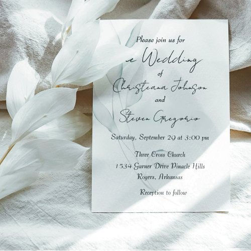 Elegant Minimalist Silver Leaves Watercolor Photo Invitation