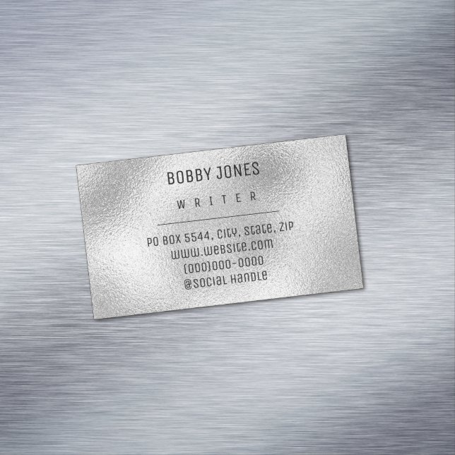 Elegant Minimalist Silver Metallic  Business Card Magnet (In Situ)
