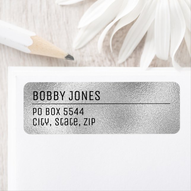 Elegant Minimalist Silver Metallic Return Address  Label (Insitu)