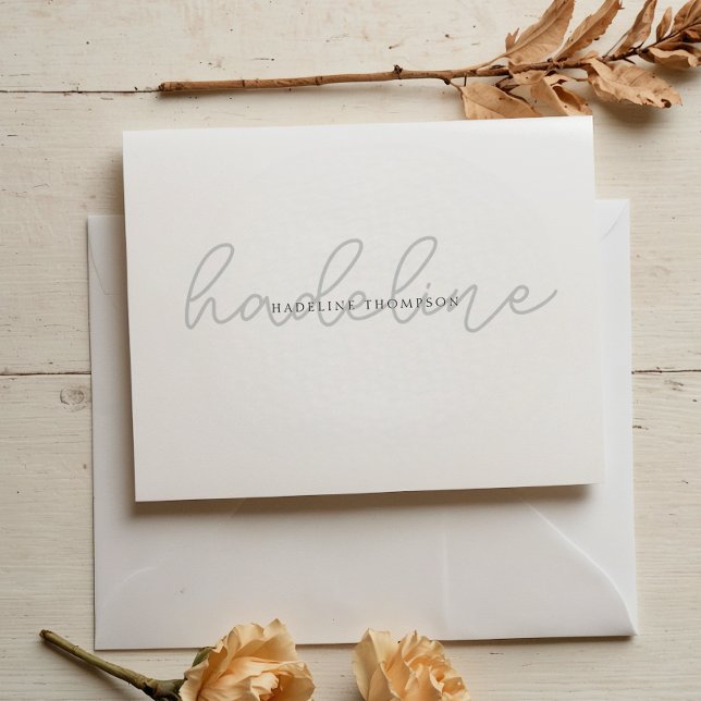 Elegant Minimalist Silver Monogrammed Script Name Note Card (Creator Uploaded)
