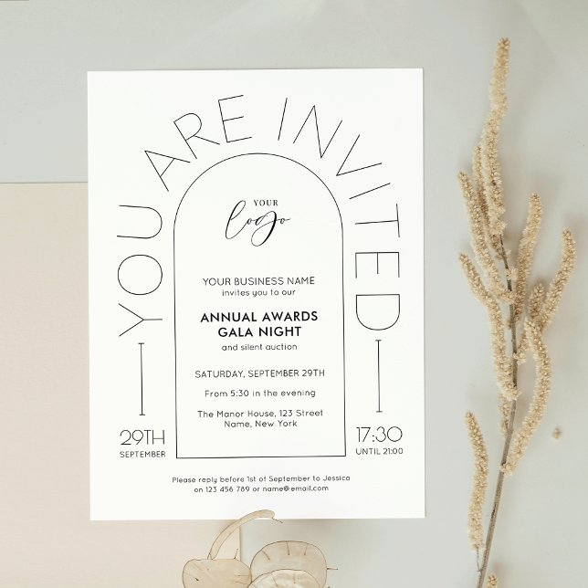 Elegant Minimalist Simple Arch Business Event Gala Invitation (Elegant simple business event invitation with arch background and thin sans serif fonts)