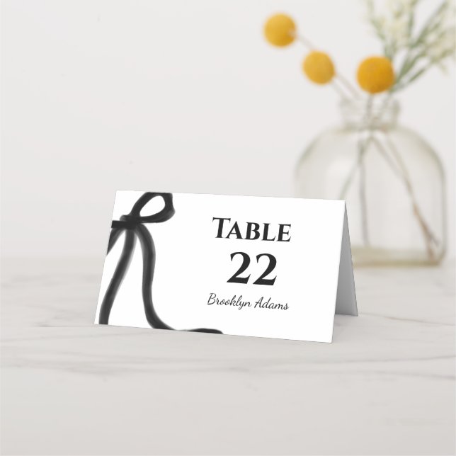 Elegant Minimalist Simple Black Bow Place Card (Front)