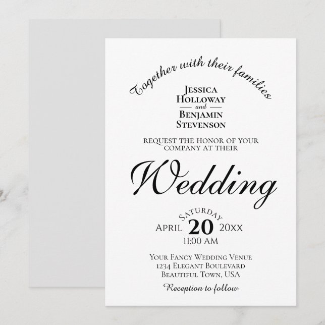 Elegant Minimalist Simple Black & White Wedding Invitation (Front/Back)