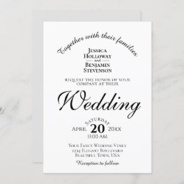 Elegant Minimalist Simple Black & White Wedding Invitation