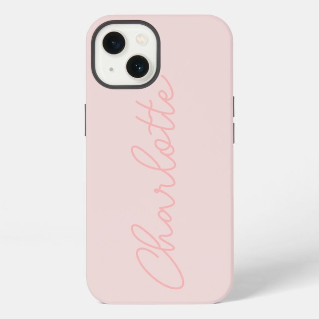 Elegant Minimalist Simple Blush Script Monogram Iphone Case (Back)