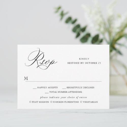 Elegant Minimalist Simple Calligraphy Black White RSVP Card