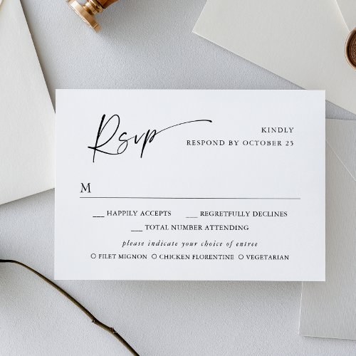 Elegant Minimalist Simple Calligraphy Black White RSVP Card