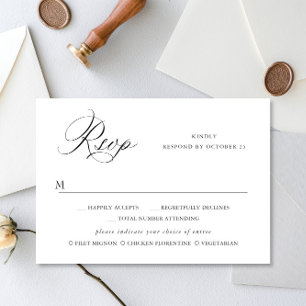 Elegant Minimalist Simple Calligraphy Black White RSVP Card