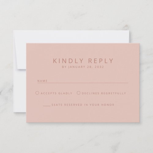 Elegant minimalist simple dusty rose wedding RSVP card