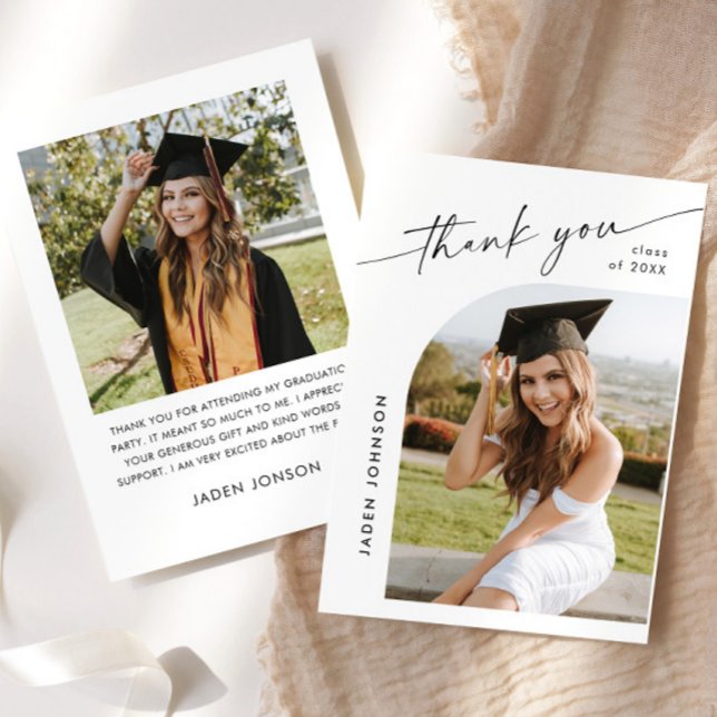 Elegant Minimalist Simple Graduation 2 Photo Thank You Card (Creator Uploaded)