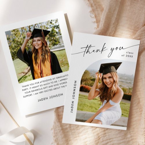 Elegant Minimalist Simple Graduation 2 Photo Thank You Card