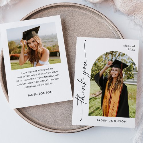 Elegant Minimalist Simple Graduation 2 Photo Thank You Card