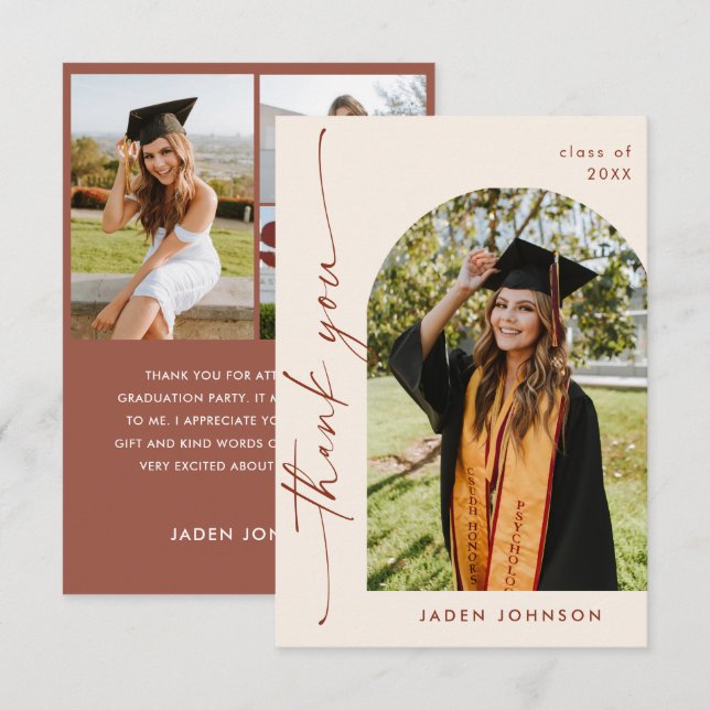 Elegant Minimalist Simple Graduation 4 Photo Thank You Card (Front/Back)