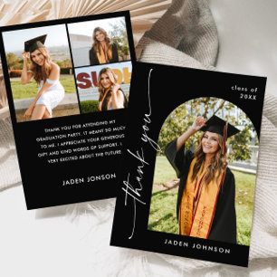 Elegant Minimalist Simple Graduation 4 Photo Thank You Card