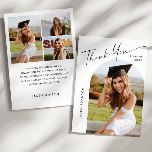 Elegant Minimalist Simple Graduation 4 Photo Thank You Card