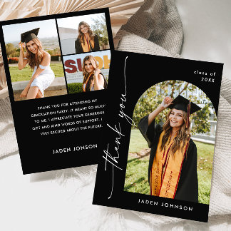 Elegant Minimalist Simple Graduation 4 Photo Thank You Card
