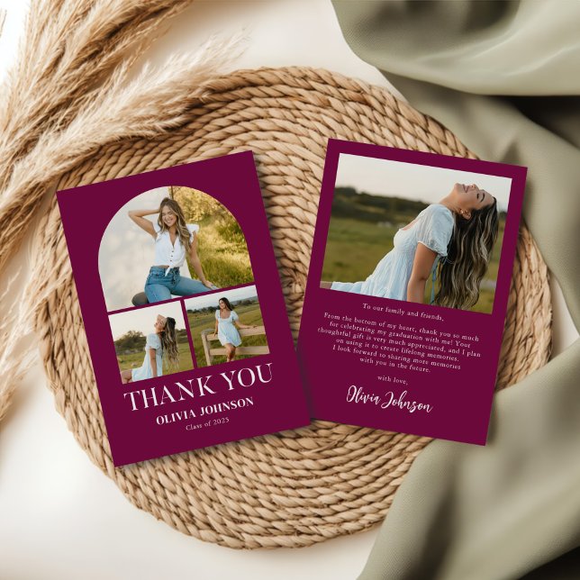 Elegant Minimalist Simple Graduation 4 Photo Thank You Card (Creator Uploaded)