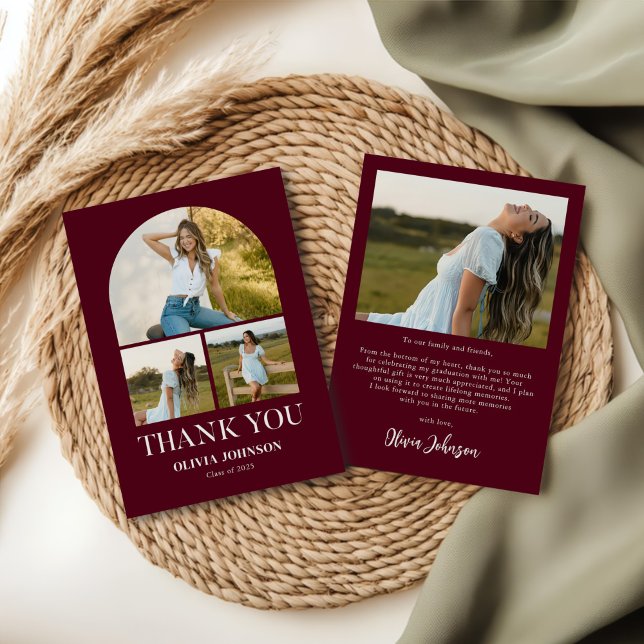 Elegant Minimalist Simple Graduation 4 Photo Thank You Card (Creator Uploaded)