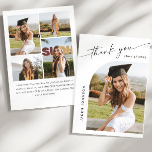Elegant Minimalist Simple Graduation 5 Photo Thank You Card