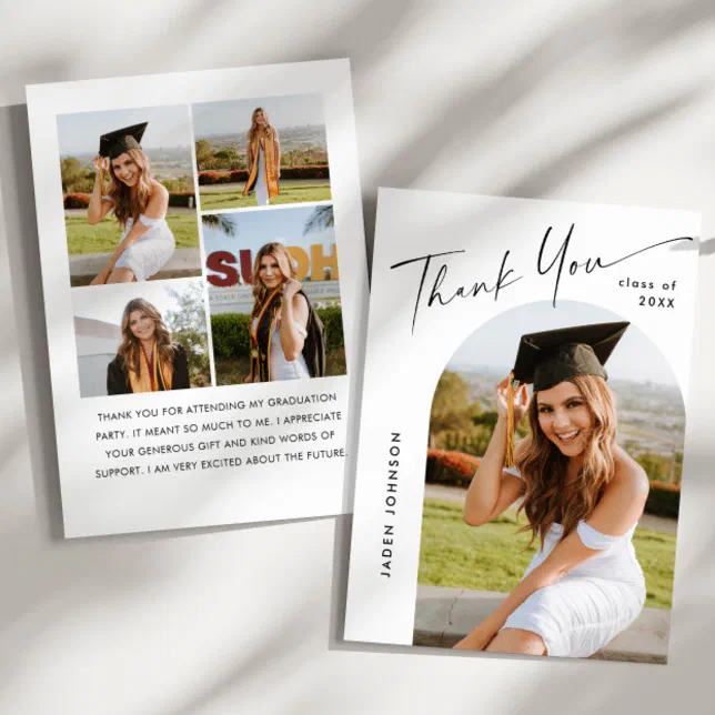 Elegant Minimalist Simple Graduation 5 Photo Thank You Card | Zazzle