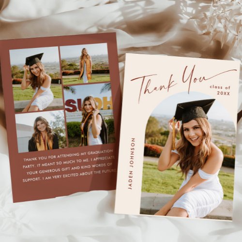 Elegant Minimalist Simple Graduation 5 Photo Thank You Card